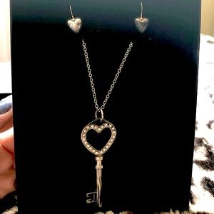Women’s 925 Heart Earrings and Steel Necklace Set